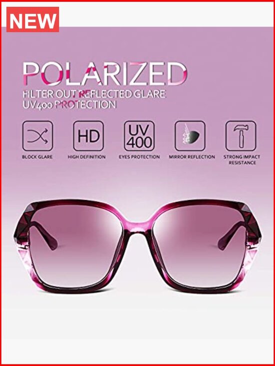Polarized Oversized Square Sunglasses with Sparkling Composite Frame main image 6